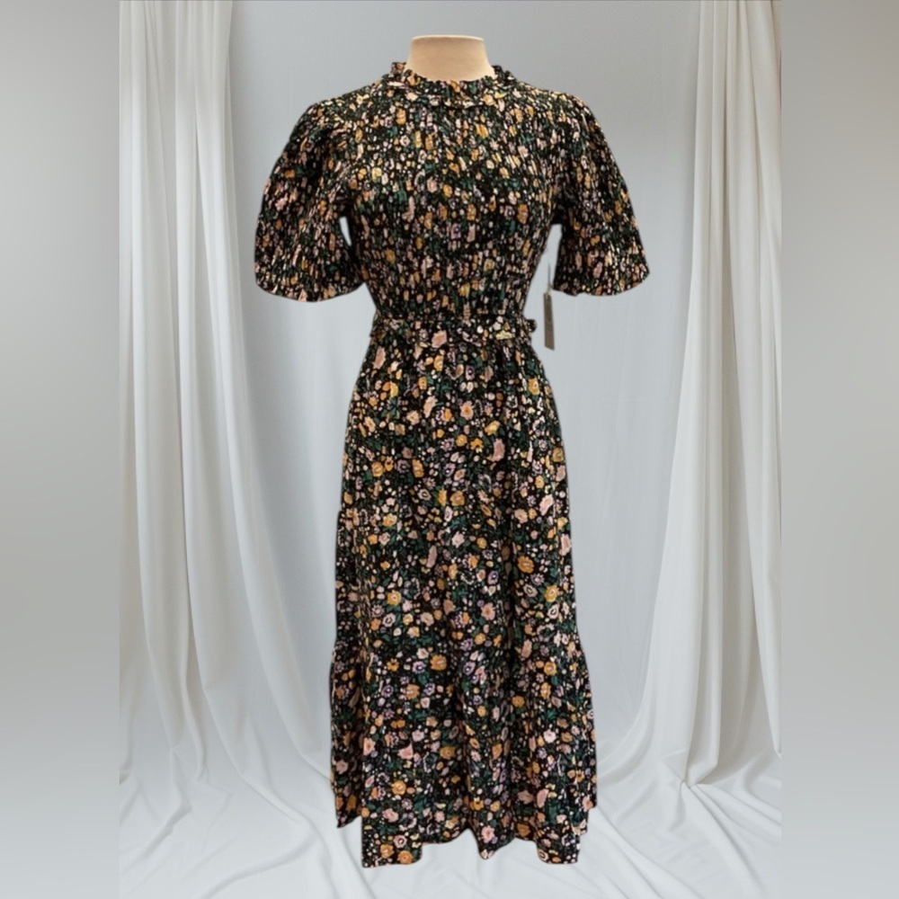 Hyacinth House Samantha Midi Dress M NWT Black Floral Smocked - Picture 6 of 15